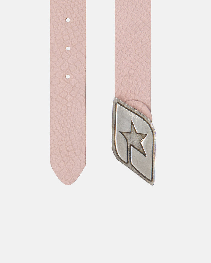 ORIGINAL LEATHER BELT PINK CROCODRILE - pink croc leather belt, front view - Cold Culture