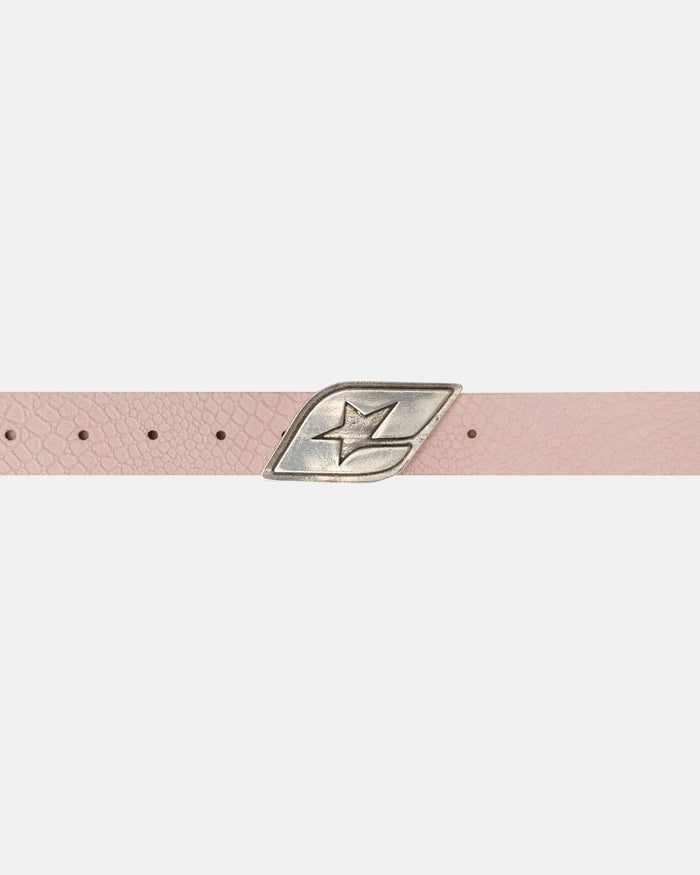 ORIGINAL LEATHER BELT PINK CROCODRILE - pink croc leather belt, detail close-up - Cold Culture