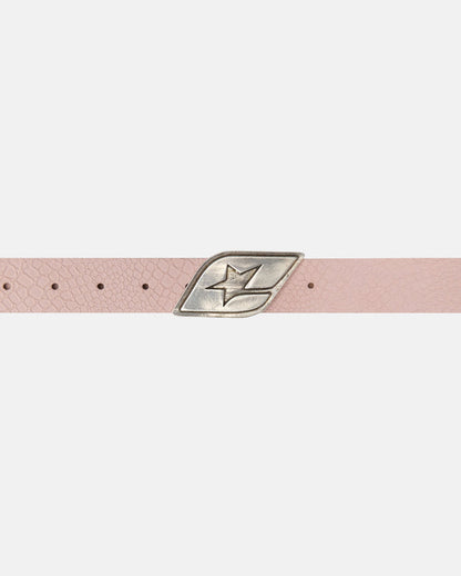 ORIGINAL LEATHER BELT PINK CROCODRILE - pink croc leather belt, detail close-up - Cold Culture
