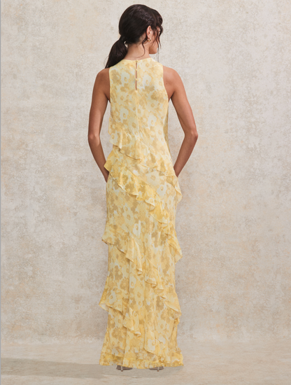 Petite Layla Buttermilk Floral-Print Ruffle-Detail Dress