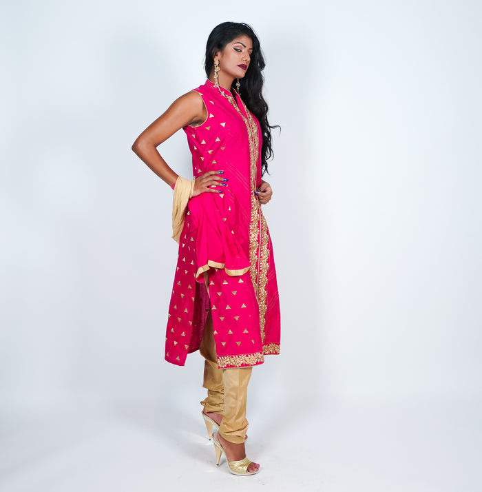 Pink with Gold Embroidery Silk Salwar Kameez