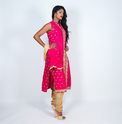 Pink with Gold Embroidery Silk Salwar Kameez