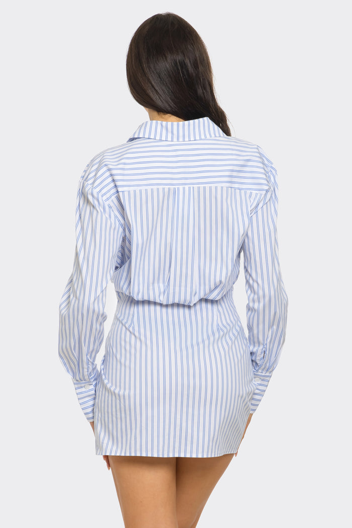 Plunge Collar Long Sleeve Wrap Mini Dress