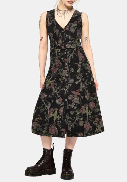 Poison Eden Print Denim Midi Dress