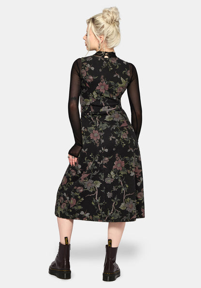 Poison Eden Print Denim Midi Dress