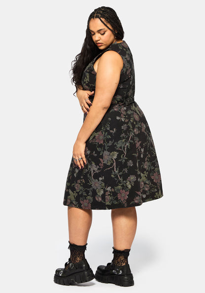 Poison Eden Print Denim Midi Dress