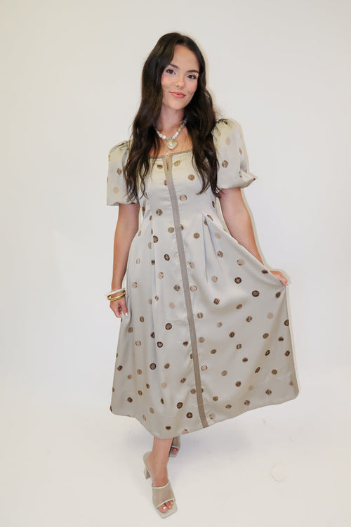 Pretty Little Things Silky Polka Dot Pleated Midi Dress - The Pink Tulip Clothing