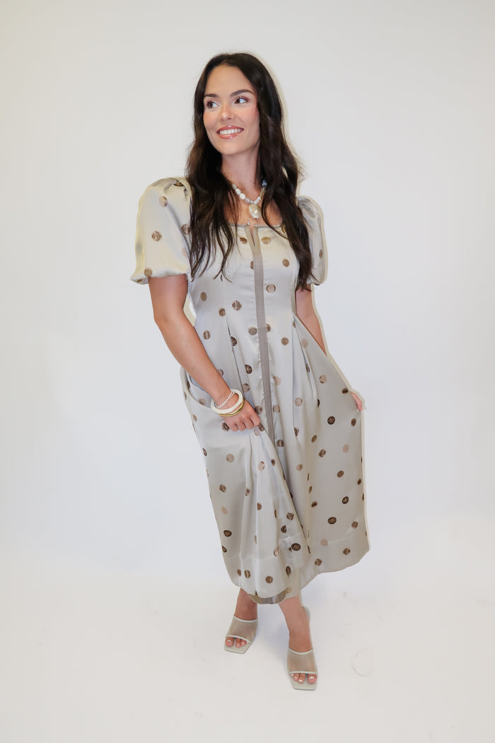 Pretty Little Things Silky Polka Dot Pleated Midi Dress - The Pink Tulip Clothing