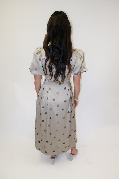 Pretty Little Things Silky Polka Dot Pleated Midi Dress - The Pink Tulip Clothing
