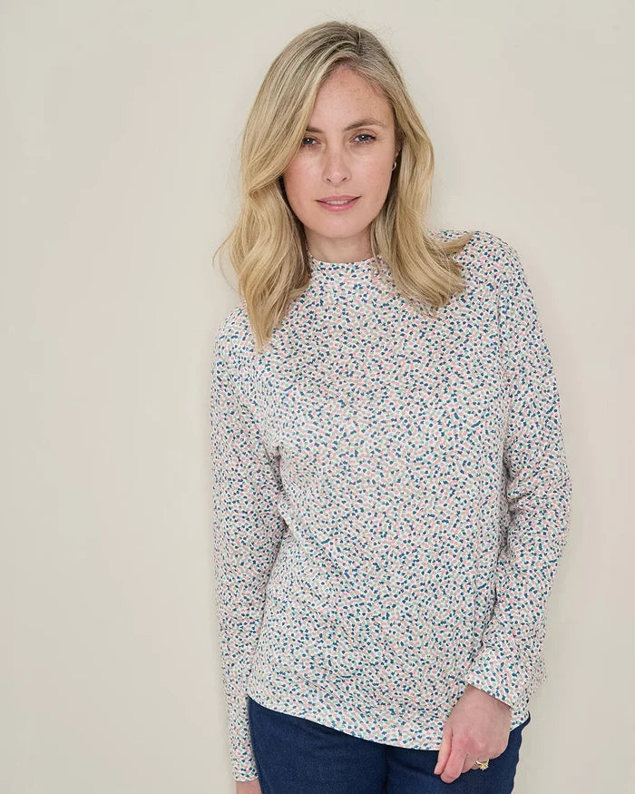 Printed Long Sleeved Cotton Turtle Neck Top - Matilda