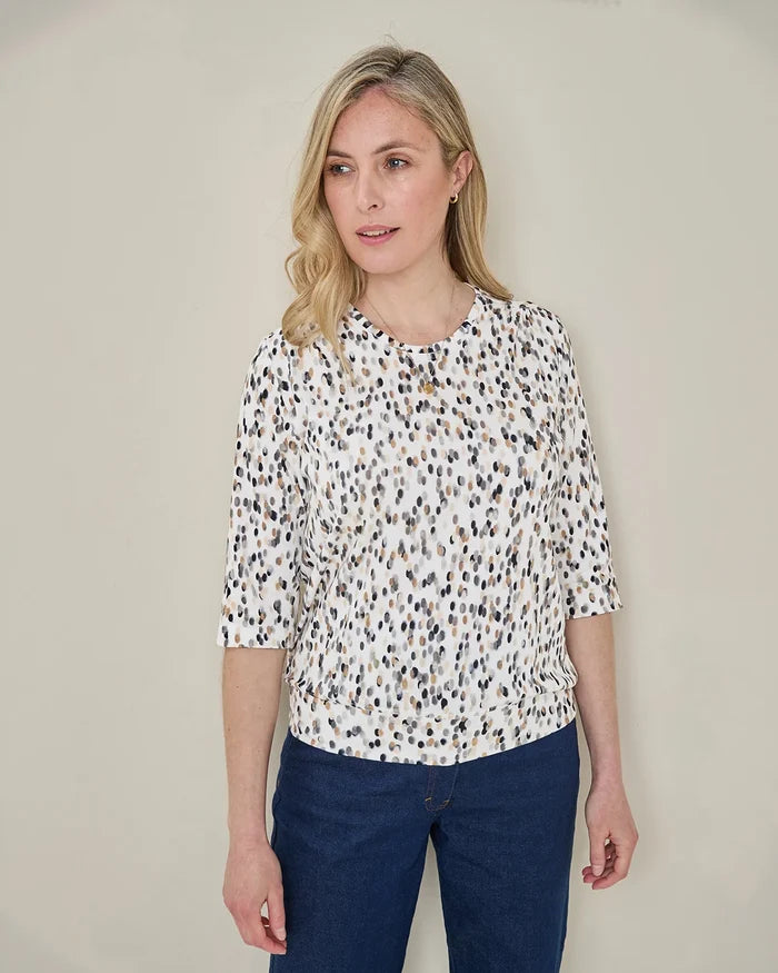 Printed Pure Cotton 3/4 Sleeve Blouson Top - Lily