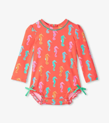 Printed Sea Horse Baby Rashguard Swimsuit
