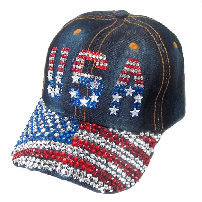 Rhinestone Denim Bling USA Hat - The Flag Shirt