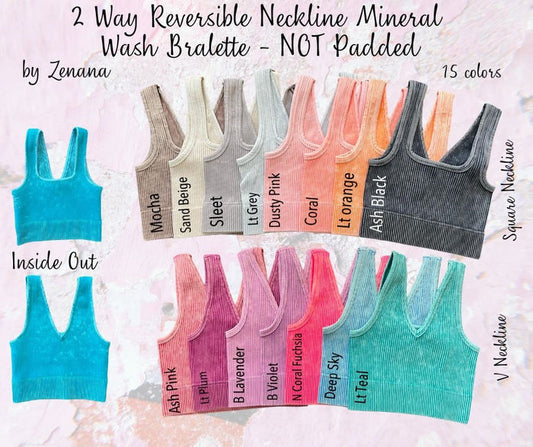 Ribbed Cropped Reversible Neckline Mineral Washed Tank Top Brami Bralette 6271