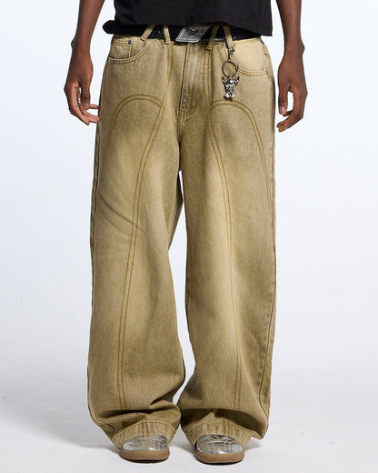 ROCKSTAR V2 PANTS BROWN - washed brown denim pants, front view on male model - Cold Culture #man