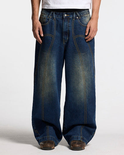 ROCKSTAR V2 PANTS DENIM - washed blue denim pants, front view on male model - Cold Culture #man