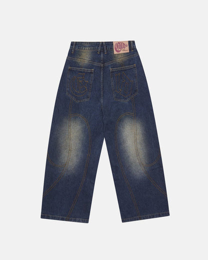 ROCKSTAR V2 PANTS DENIM - washed blue denim pants, back view - Cold Culture