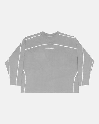 ROLLER LONGSLEEVE TEE GREY - grey contrast stitch longsleeve tee, front view - Cold Culture