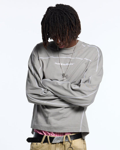 ROLLER LONGSLEEVE TEE GREY - grey contrast stitch longsleeve tee, front view on male model - Cold Culture #man
