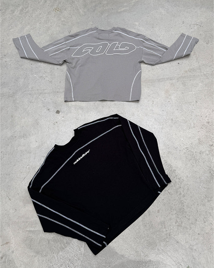 ROLLER LONGSLEEVE TEE GREY - grey contrast stitch longsleeve tee, flat lay with matching pieces - Cold Culture