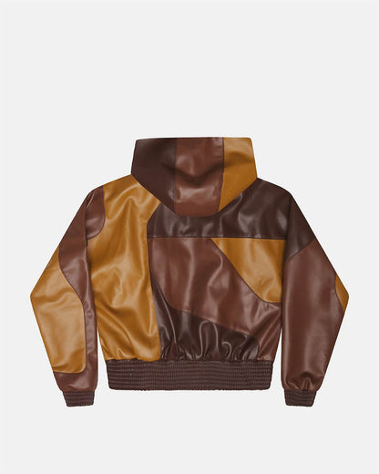ROUTE JACKET BROWN - brown two-tone leather jacket, back view - Cold Culture