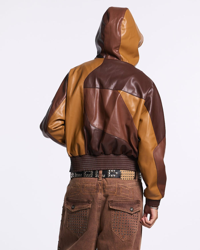 ROUTE JACKET BROWN - brown two-tone leather jacket, back view on male model - Cold Culture #man