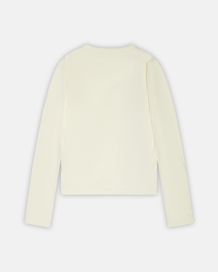 SCRIPT LONGSLEEVE TEE WHITE - white script print longsleeve tee, back view - Cold Culture