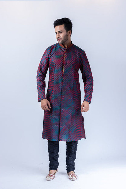 Silk Pine Green All Button Down Men's Kurta