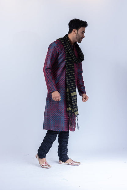 Silk Pine Green All Button Down Men's Kurta