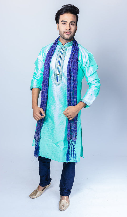 Silk Turquoise Blue Men's Kurta