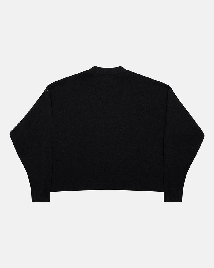 SPIDER KNIT BLACK - black spider print knit sweater, back view - Cold Culture