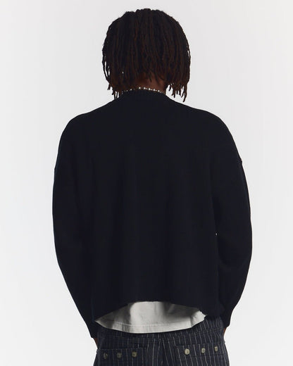 SPIDER KNIT BLACK - black spider print knit sweater, back view on male model - Cold Culture #man