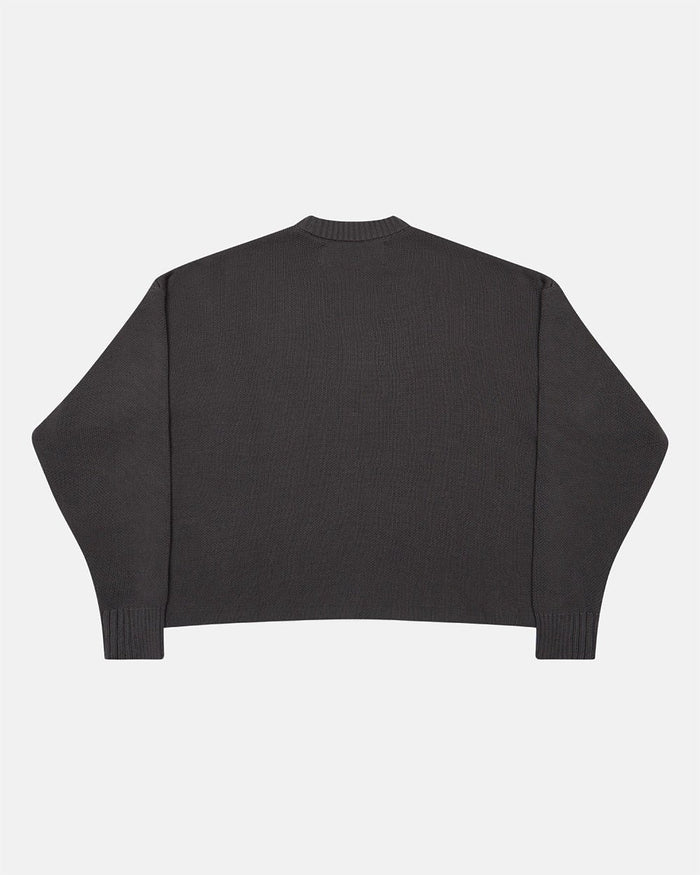 SPIDER KNIT GREY - grey spider print knit sweater, back view - Cold Culture