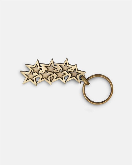 STARS KEYCHAIN METAL GOLD - gold stars metal keychain, front view - Cold Culture