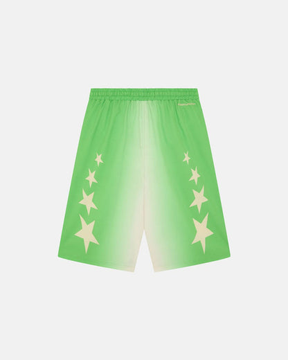 STARS WIDE SWIM SHORTS GREEN - green star print swim shorts, back view - Cold Culture