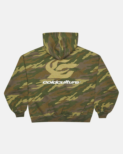 STRASS CAMO HOODIE - green camo hoodie, back view - Cold Culture