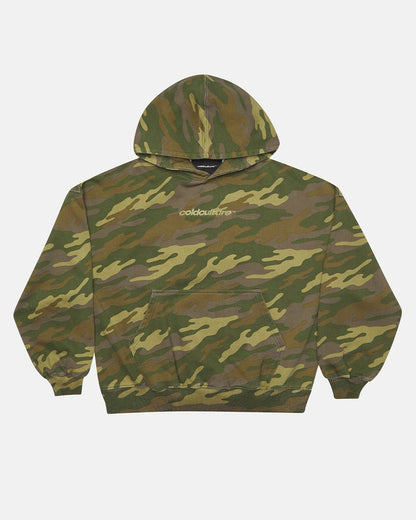 STRASS CAMO HOODIE - green camo hoodie, front view - Cold Culture