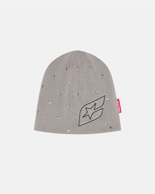 STUDS BEANIE GREY - grey studded beanie, front view - Cold Culture
