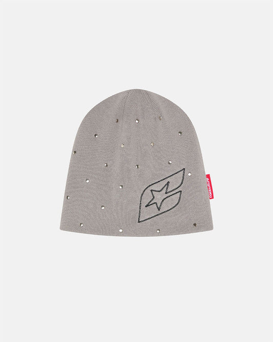STUDS BEANIE GREY - grey studded beanie, front view - Cold Culture
