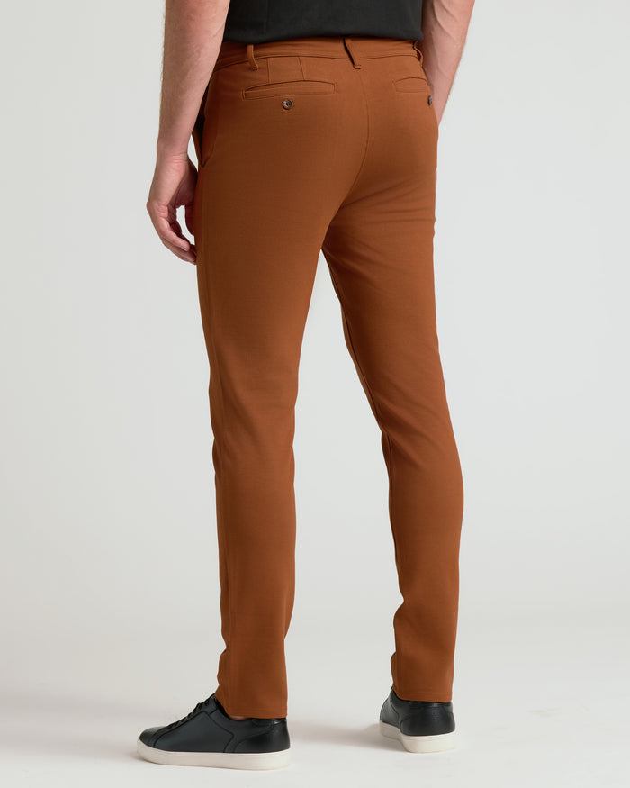 Back view of Khaki Suede Brown Slim Comfort Knit Chino trousers.
