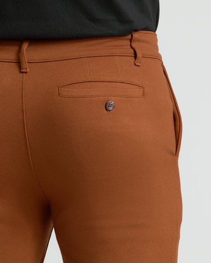 Suede Brown Slim Comfort Knit Chino Pant rear view with pockets.