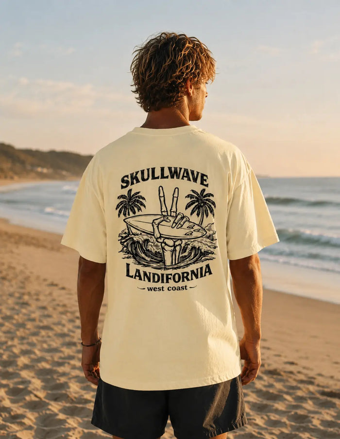 Skullwave Store T-shirt Original Homme T-shirt Surf Oversize Landifornia Jaune Pastel - Coton Bio 230g | Skullwave Hossegor