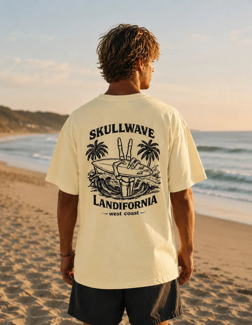 Skullwave Store T-shirt Original Homme T-shirt Surf Oversize Landifornia Jaune Pastel - Coton Bio 230g | Skullwave Hossegor