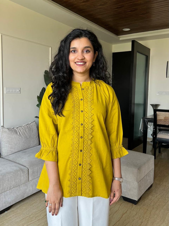 Tisha Cotton Statement Top- Yellow
