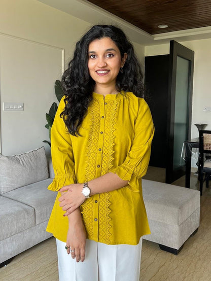 Tisha Cotton Statement Top- Yellow