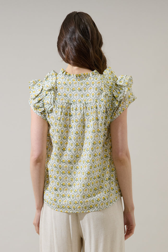 Trinny Floral Ramona Ruffle Split Neck Top