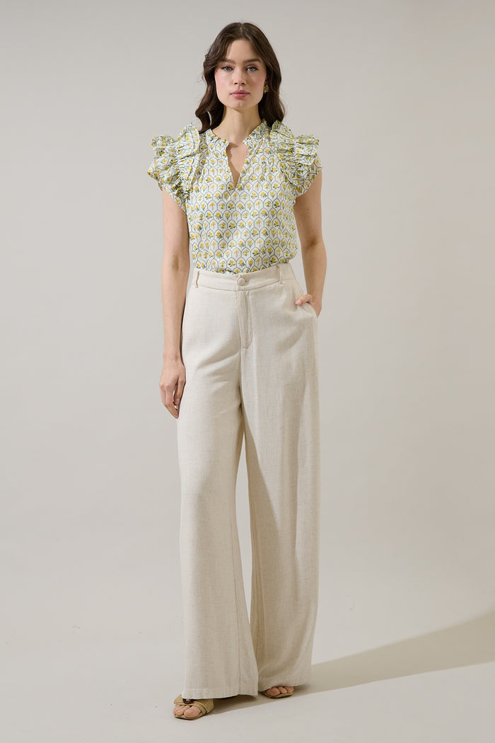 Trinny Floral Ramona Ruffle Split Neck Top