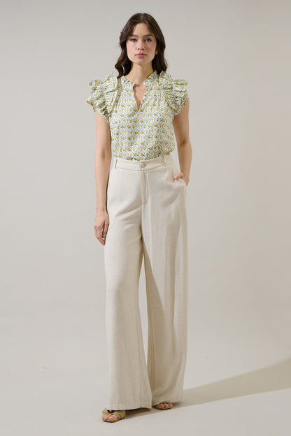 Trinny Floral Ramona Ruffle Split Neck Top