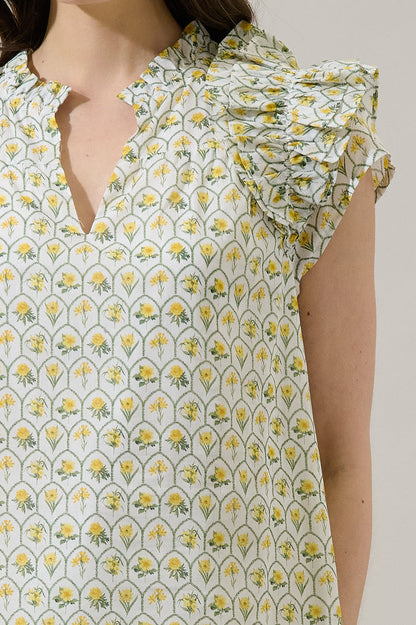 Trinny Floral Ramona Ruffle Split Neck Top