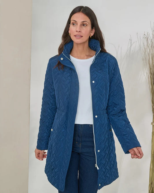 Ursula Quilted Showerproof 3/4 Length Coat - Navy